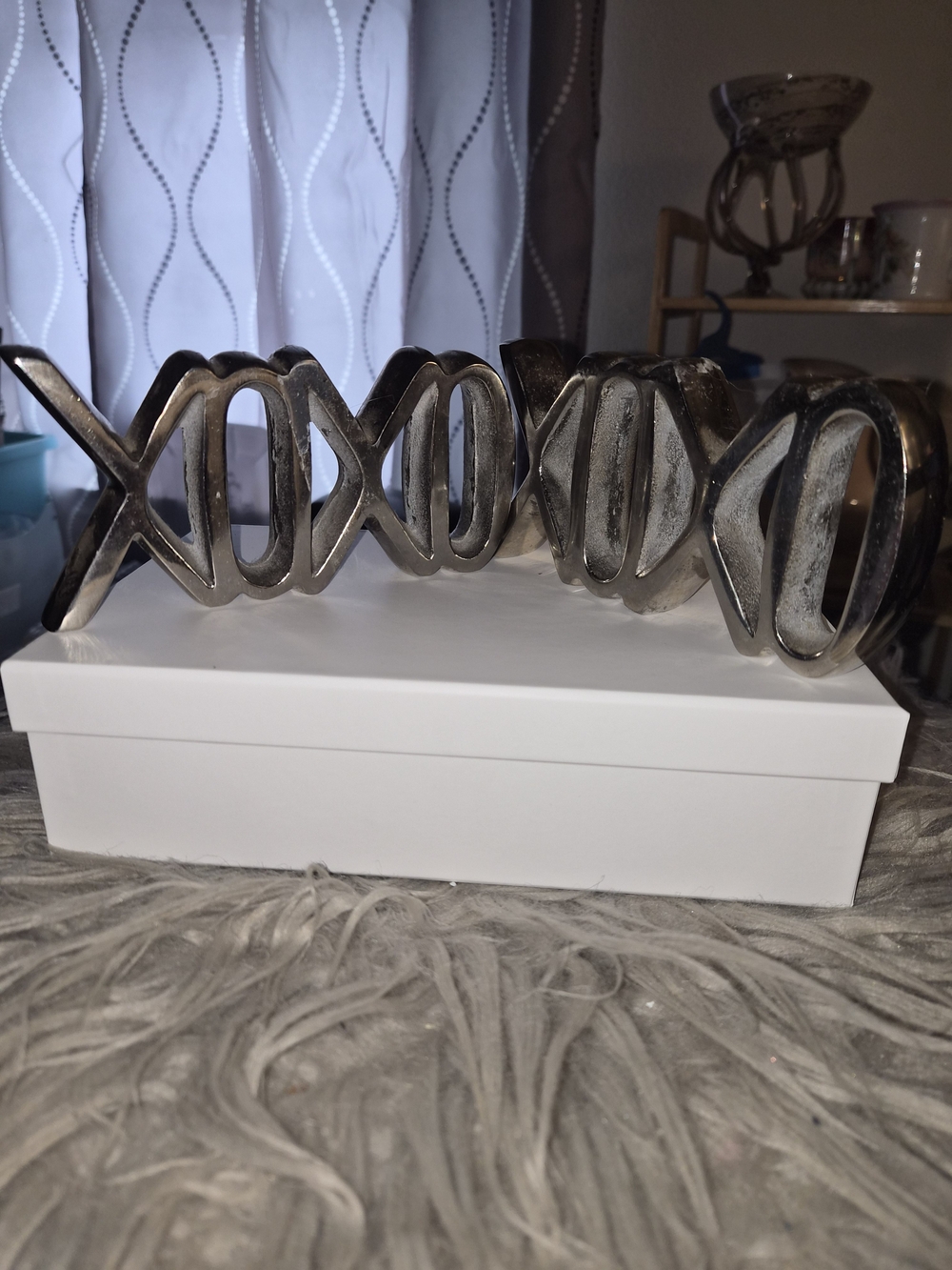 Modern Chrome XOXO Decorative Metal Bookends Pair